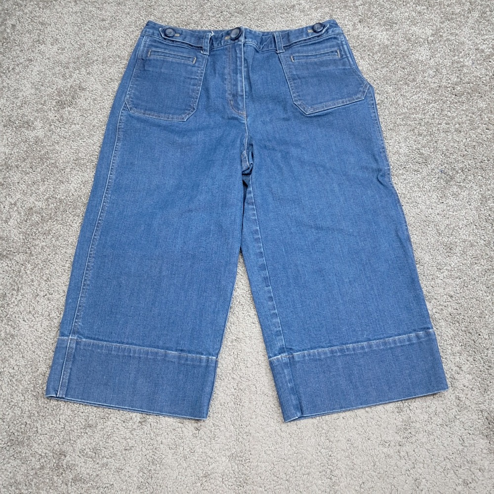 Talbots Womens Blue Stretch Denim Wide Leg Crop Culotte Pants Size 8